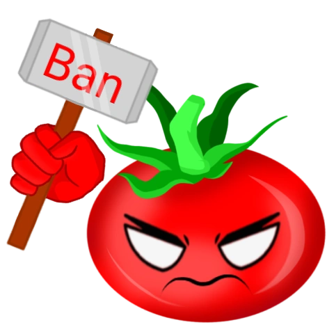 Tomato holding a ban sign